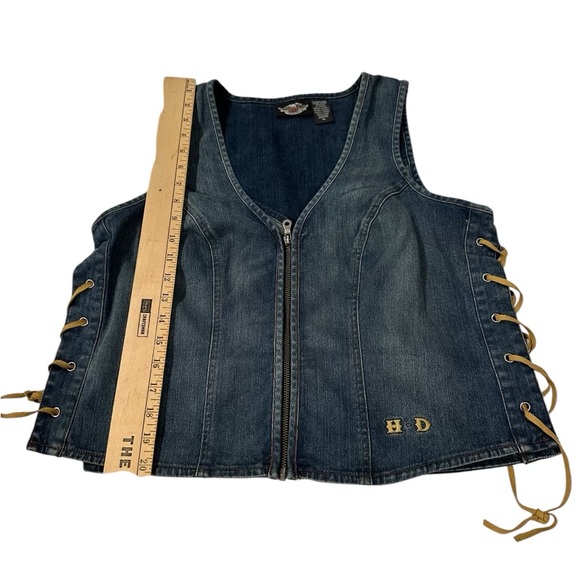 Harley Davidson Embroidered Denim Vest Suede Lace Up Women’s Size XL - Picture 3 of 7